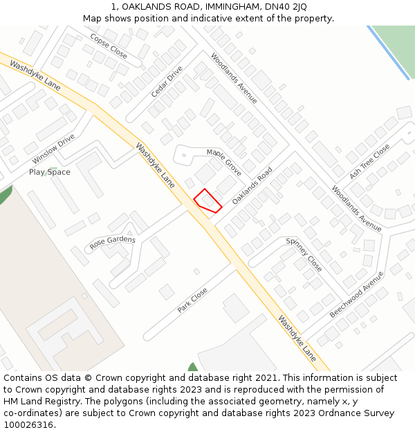 1, OAKLANDS ROAD, IMMINGHAM, DN40 2JQ: Location map and indicative extent of plot