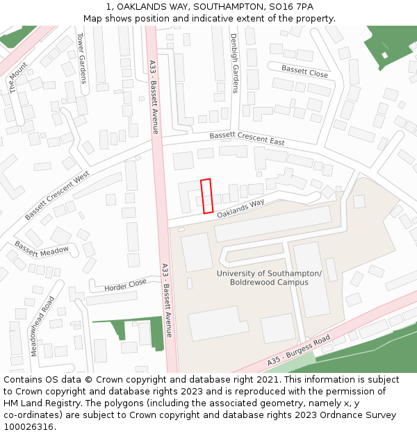 1, OAKLANDS WAY, SOUTHAMPTON, SO16 7PA: Location map and indicative extent of plot
