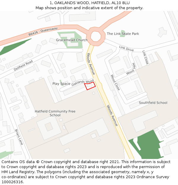 1, OAKLANDS WOOD, HATFIELD, AL10 8LU: Location map and indicative extent of plot