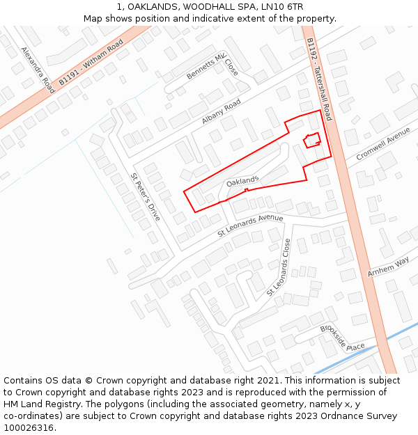 1, OAKLANDS, WOODHALL SPA, LN10 6TR: Location map and indicative extent of plot