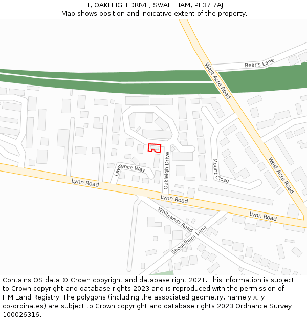 1, OAKLEIGH DRIVE, SWAFFHAM, PE37 7AJ: Location map and indicative extent of plot