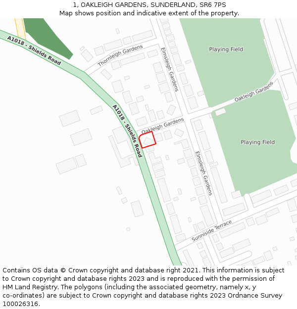 1, OAKLEIGH GARDENS, SUNDERLAND, SR6 7PS: Location map and indicative extent of plot