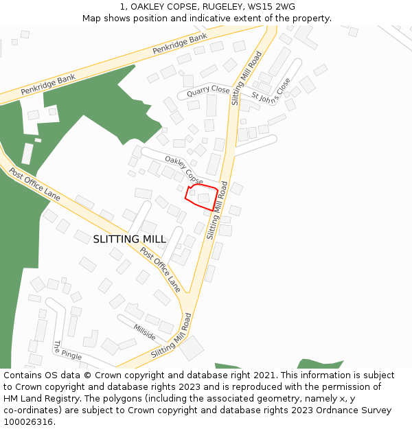 1, OAKLEY COPSE, RUGELEY, WS15 2WG: Location map and indicative extent of plot