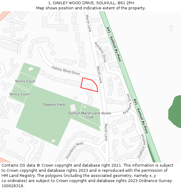 1, OAKLEY WOOD DRIVE, SOLIHULL, B91 2PH: Location map and indicative extent of plot