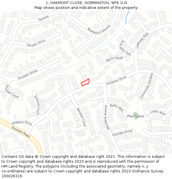 1, OAKMONT CLOSE, NORMANTON, WF6 1UX: Location map and indicative extent of plot