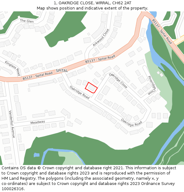 1, OAKRIDGE CLOSE, WIRRAL, CH62 2AT: Location map and indicative extent of plot