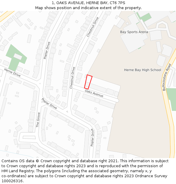 1, OAKS AVENUE, HERNE BAY, CT6 7PS: Location map and indicative extent of plot