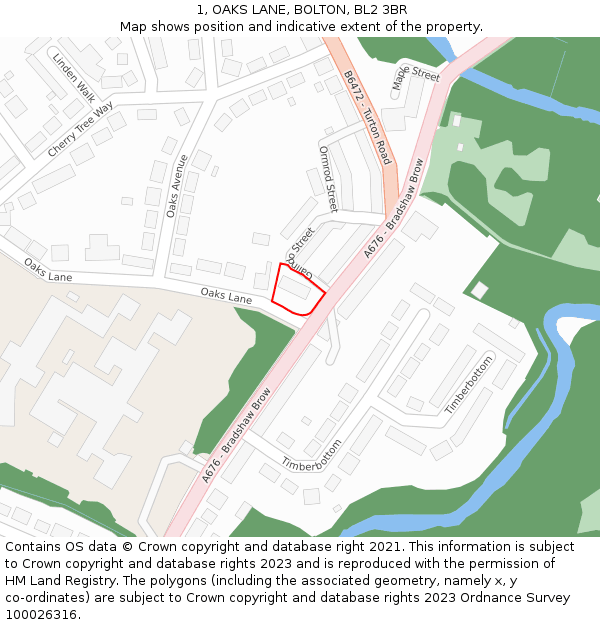 1, OAKS LANE, BOLTON, BL2 3BR: Location map and indicative extent of plot