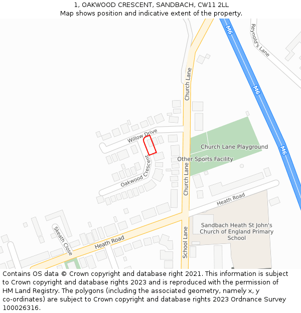 1, OAKWOOD CRESCENT, SANDBACH, CW11 2LL: Location map and indicative extent of plot