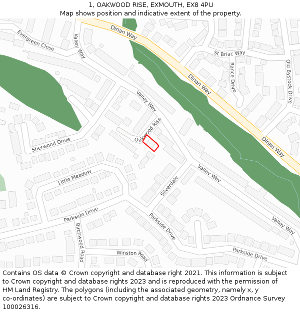 1, OAKWOOD RISE, EXMOUTH, EX8 4PU: Location map and indicative extent of plot