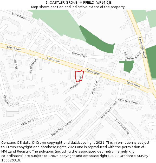 1, OASTLER GROVE, MIRFIELD, WF14 0JB: Location map and indicative extent of plot