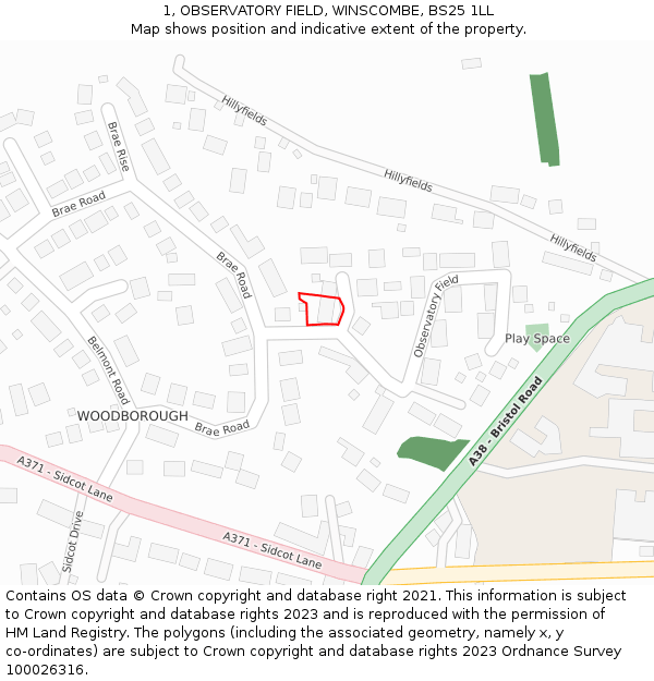 1, OBSERVATORY FIELD, WINSCOMBE, BS25 1LL: Location map and indicative extent of plot