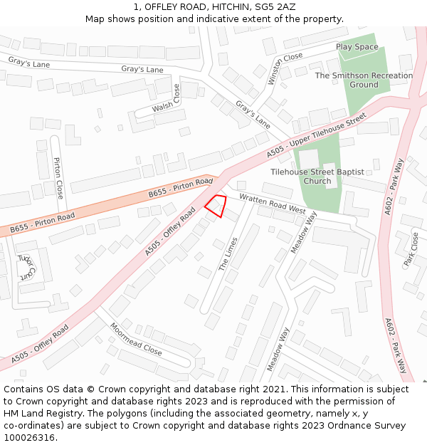 1, OFFLEY ROAD, HITCHIN, SG5 2AZ: Location map and indicative extent of plot