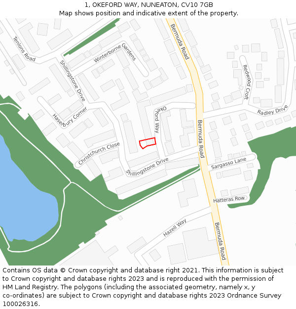 1, OKEFORD WAY, NUNEATON, CV10 7GB: Location map and indicative extent of plot