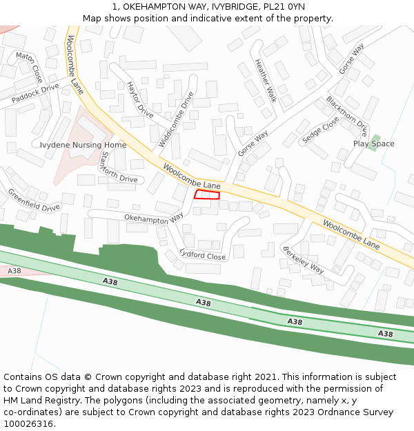 1, OKEHAMPTON WAY, IVYBRIDGE, PL21 0YN: Location map and indicative extent of plot