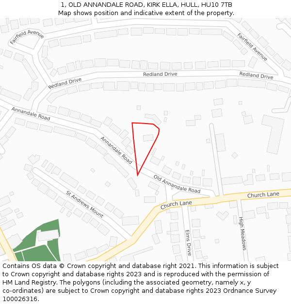 1, OLD ANNANDALE ROAD, KIRK ELLA, HULL, HU10 7TB: Location map and indicative extent of plot