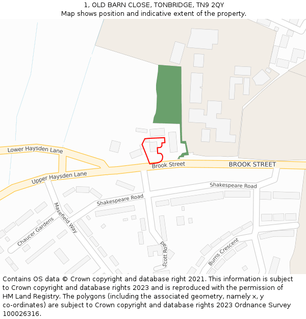 1, OLD BARN CLOSE, TONBRIDGE, TN9 2QY: Location map and indicative extent of plot