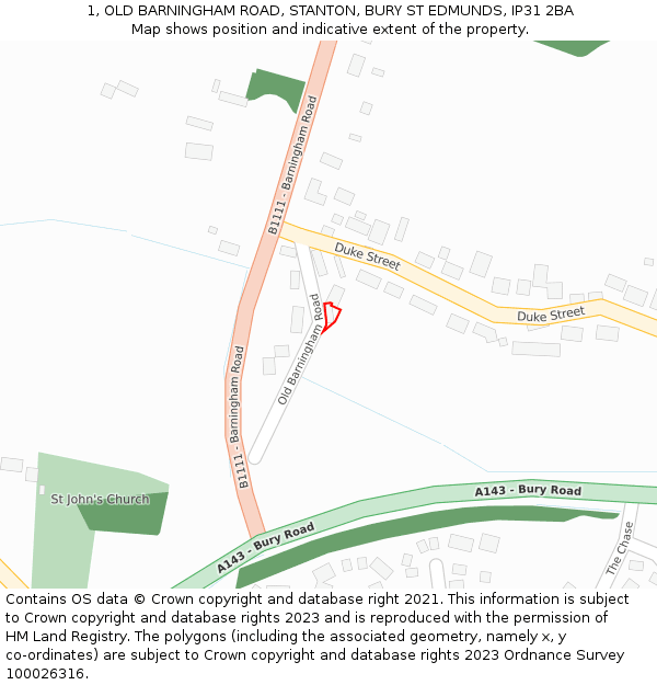 1, OLD BARNINGHAM ROAD, STANTON, BURY ST EDMUNDS, IP31 2BA: Location map and indicative extent of plot