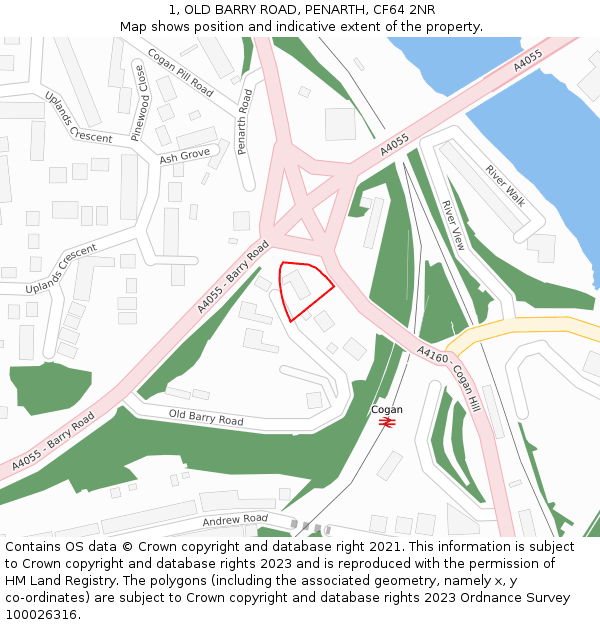 1, OLD BARRY ROAD, PENARTH, CF64 2NR: Location map and indicative extent of plot