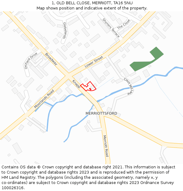 1, OLD BELL CLOSE, MERRIOTT, TA16 5NU: Location map and indicative extent of plot