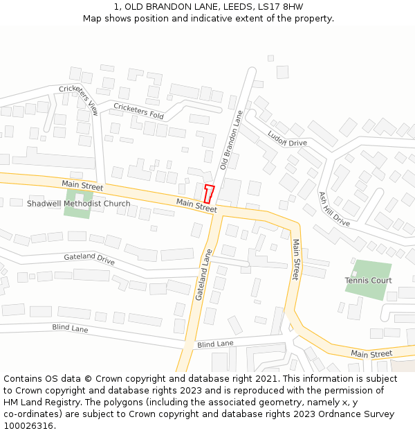 1, OLD BRANDON LANE, LEEDS, LS17 8HW: Location map and indicative extent of plot