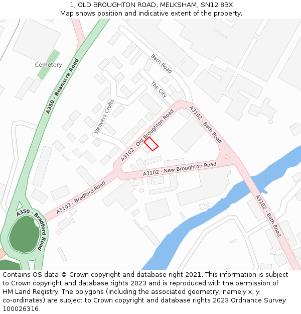 1, OLD BROUGHTON ROAD, MELKSHAM, SN12 8BX: Location map and indicative extent of plot