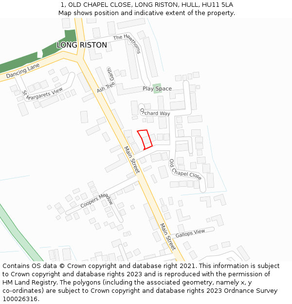 1, OLD CHAPEL CLOSE, LONG RISTON, HULL, HU11 5LA: Location map and indicative extent of plot