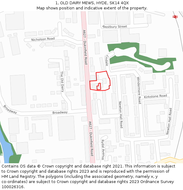 1, OLD DAIRY MEWS, HYDE, SK14 4QX: Location map and indicative extent of plot