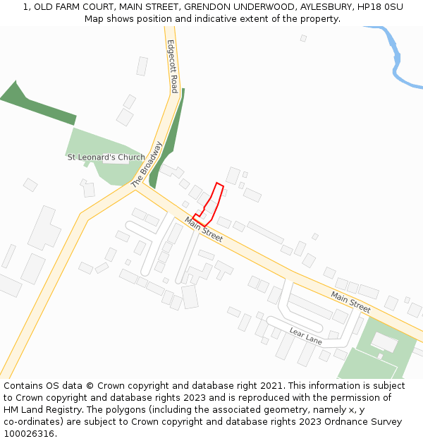 1, OLD FARM COURT, MAIN STREET, GRENDON UNDERWOOD, AYLESBURY, HP18 0SU: Location map and indicative extent of plot