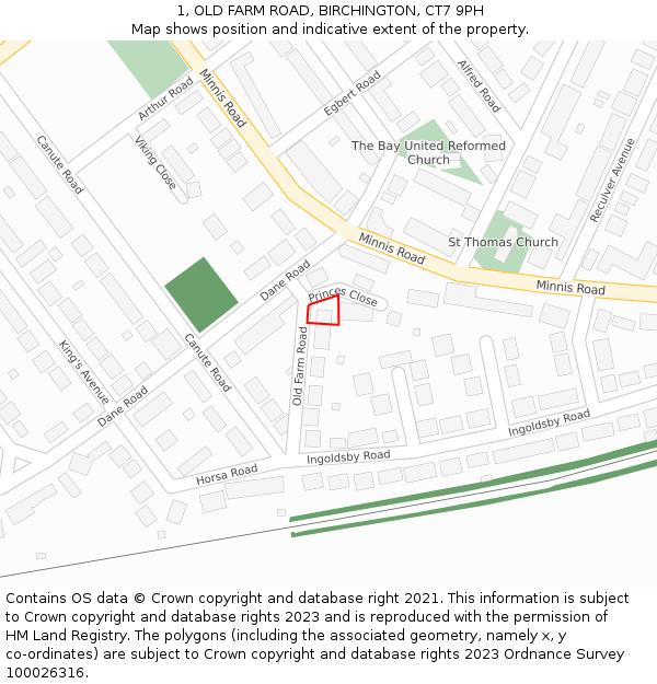 1, OLD FARM ROAD, BIRCHINGTON, CT7 9PH: Location map and indicative extent of plot