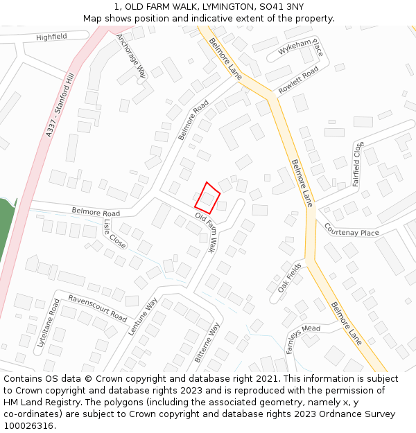 1, OLD FARM WALK, LYMINGTON, SO41 3NY: Location map and indicative extent of plot