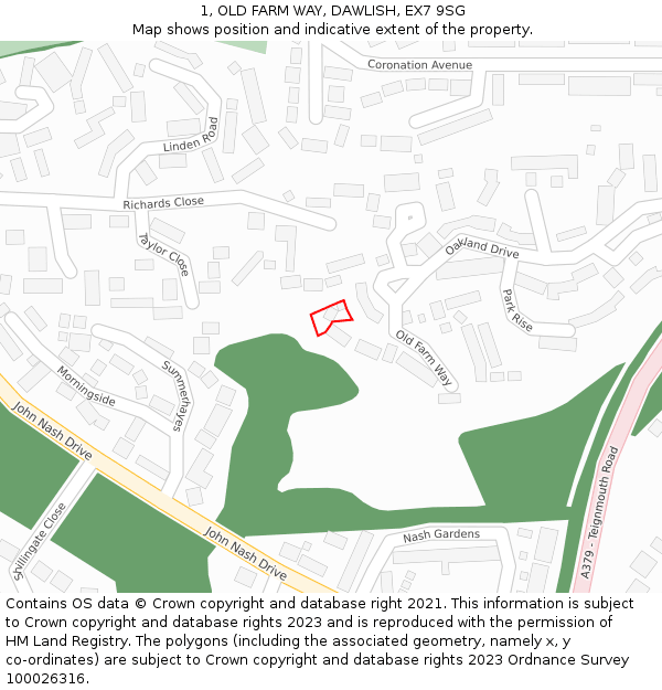 1, OLD FARM WAY, DAWLISH, EX7 9SG: Location map and indicative extent of plot
