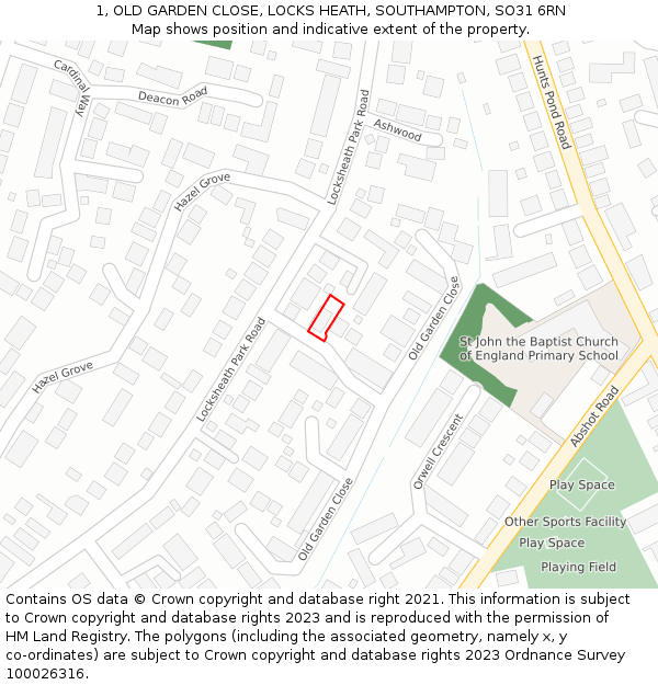 1, OLD GARDEN CLOSE, LOCKS HEATH, SOUTHAMPTON, SO31 6RN: Location map and indicative extent of plot