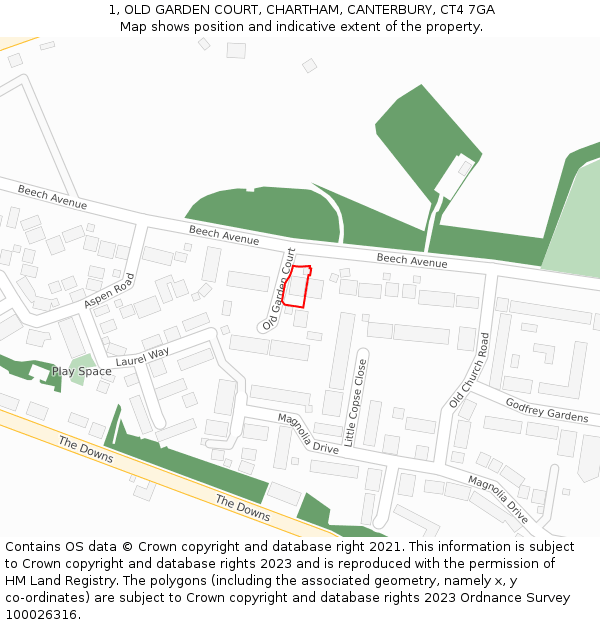 1, OLD GARDEN COURT, CHARTHAM, CANTERBURY, CT4 7GA: Location map and indicative extent of plot