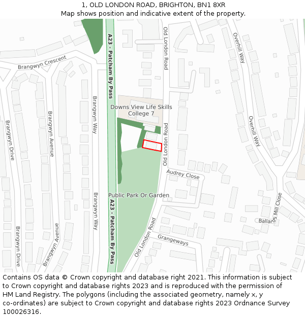 1, OLD LONDON ROAD, BRIGHTON, BN1 8XR: Location map and indicative extent of plot