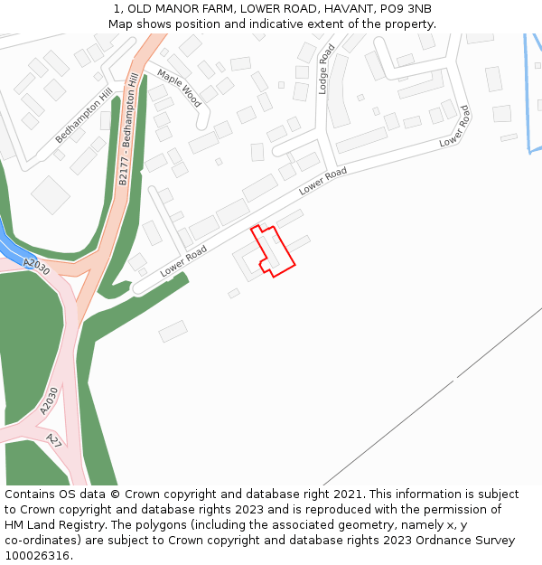 1, OLD MANOR FARM, LOWER ROAD, HAVANT, PO9 3NB: Location map and indicative extent of plot