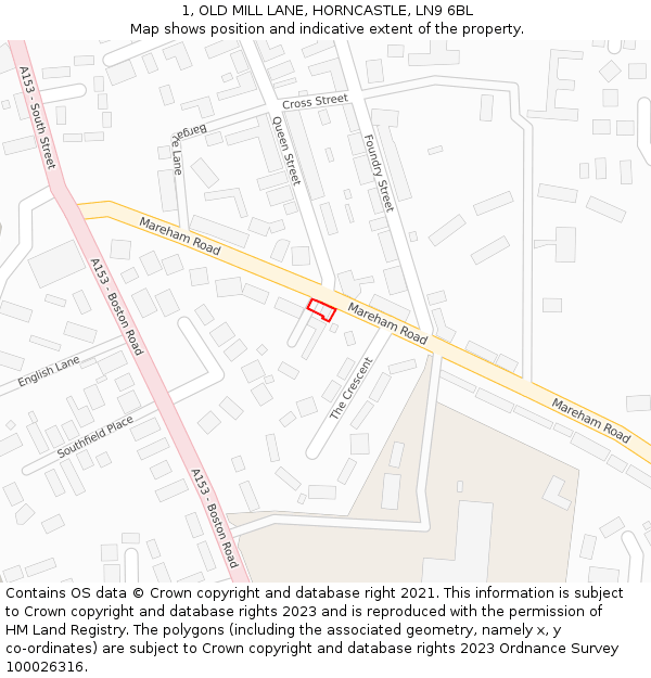 1, OLD MILL LANE, HORNCASTLE, LN9 6BL: Location map and indicative extent of plot