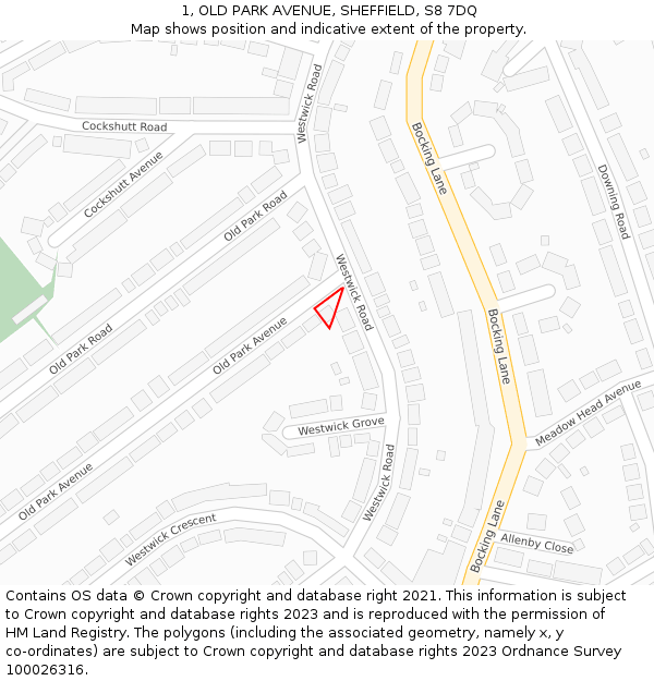 1, OLD PARK AVENUE, SHEFFIELD, S8 7DQ: Location map and indicative extent of plot