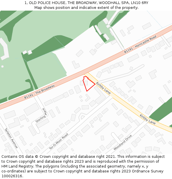 1, OLD POLICE HOUSE, THE BROADWAY, WOODHALL SPA, LN10 6RY: Location map and indicative extent of plot