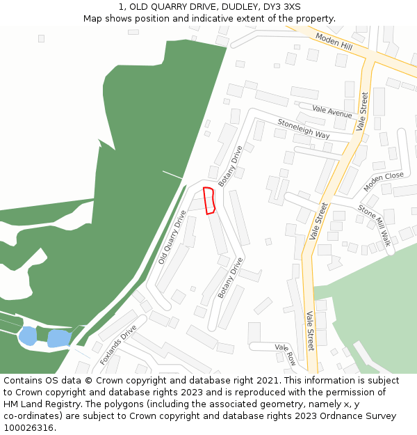 1, OLD QUARRY DRIVE, DUDLEY, DY3 3XS: Location map and indicative extent of plot