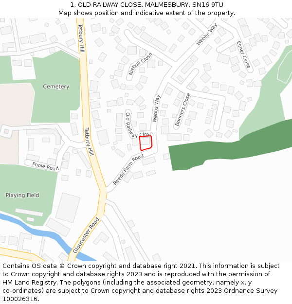 1, OLD RAILWAY CLOSE, MALMESBURY, SN16 9TU: Location map and indicative extent of plot