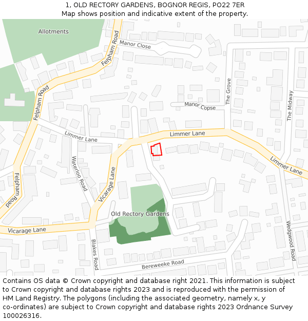 1, OLD RECTORY GARDENS, BOGNOR REGIS, PO22 7ER: Location map and indicative extent of plot