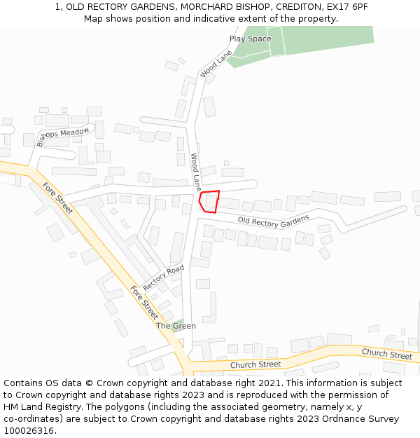 1, OLD RECTORY GARDENS, MORCHARD BISHOP, CREDITON, EX17 6PF: Location map and indicative extent of plot