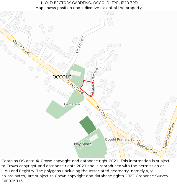 1, OLD RECTORY GARDENS, OCCOLD, EYE, IP23 7PD: Location map and indicative extent of plot