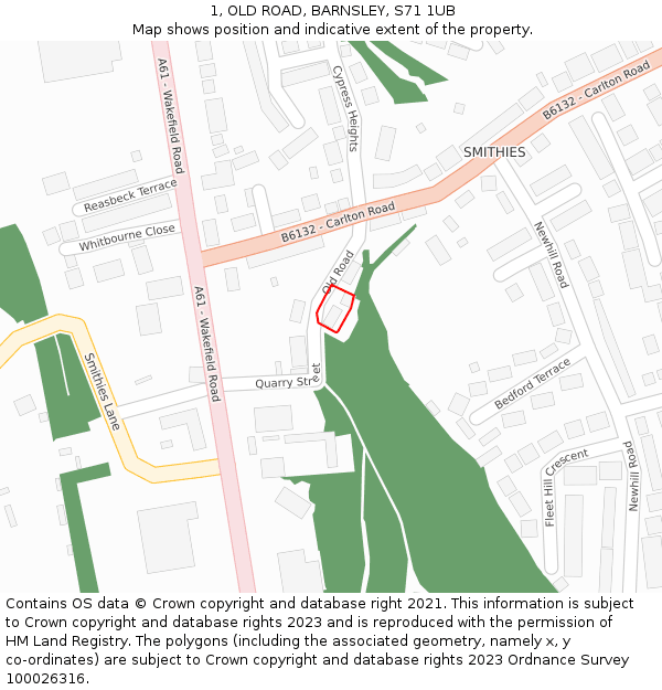 1, OLD ROAD, BARNSLEY, S71 1UB: Location map and indicative extent of plot