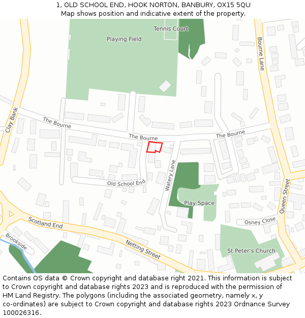 1, OLD SCHOOL END, HOOK NORTON, BANBURY, OX15 5QU: Location map and indicative extent of plot