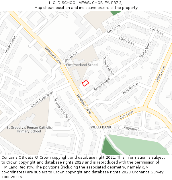 1, OLD SCHOOL MEWS, CHORLEY, PR7 3JL: Location map and indicative extent of plot