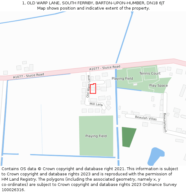 1, OLD WARP LANE, SOUTH FERRIBY, BARTON-UPON-HUMBER, DN18 6JT: Location map and indicative extent of plot