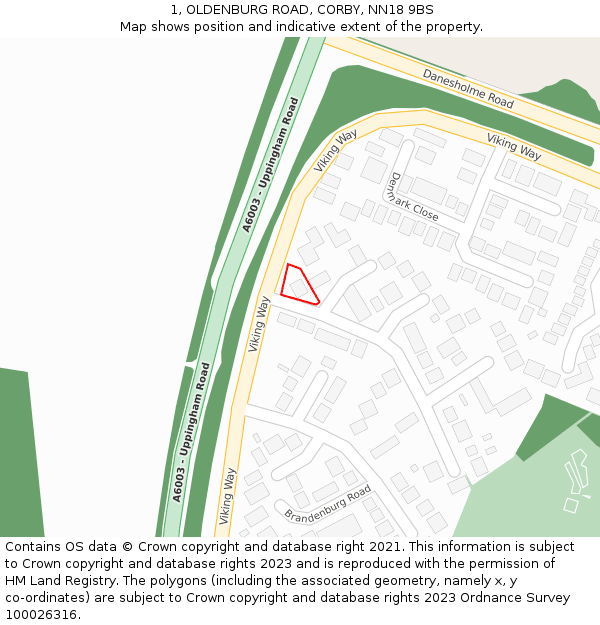 1, OLDENBURG ROAD, CORBY, NN18 9BS: Location map and indicative extent of plot