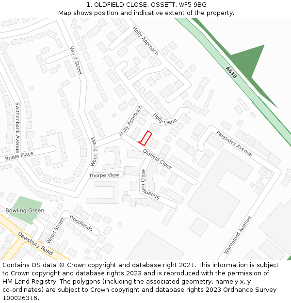 1, OLDFIELD CLOSE, OSSETT, WF5 9BG: Location map and indicative extent of plot